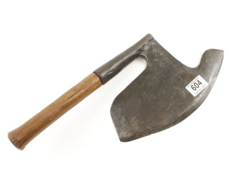 An unusual 18c French R/H side axe with makers mark N.L. and 10" edge G+