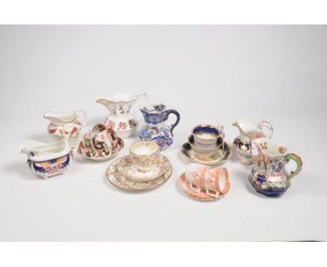 A collection of 19th century English porcelainTo include Mason's and Allertons Ironstone jugs, two sets of floral painted tri