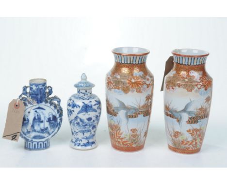 A Collection of Chinese and Japanese ceramicsTo include a pair of Kutani vases, decorated with heron and iron-red enamels, 22