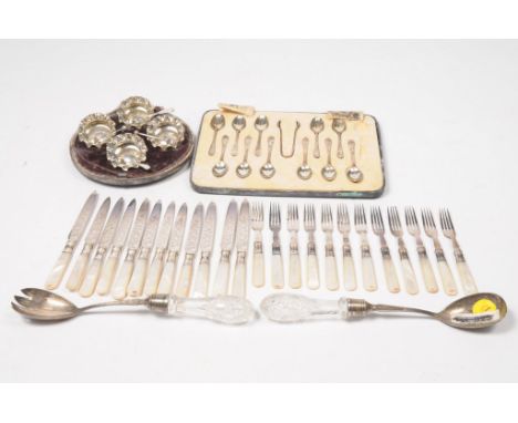 A Quantity of EPNS and silver flatware and itemsTo include a set of twelve Victorian Mother of Pearl handled dessert knives a