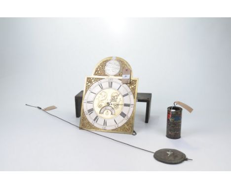 A George III brass longcase clock, dial and movement, John Dobie, TanfieldThe square shaped dial with silvered chapter ring a