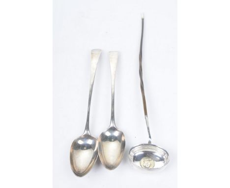 A silver pair of George III Old English pattern basting spoonsInitialled, by various makers, London 1796 - 1800, together wit