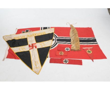 World War ll Period Nazi PenantThe hand stitched Penant inscribed NAT.SOZ.FRAUENSCHAFT with central Swastika and initials G.H
