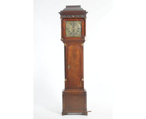 A Fine 18th Century mahogany cased longcase clock, Gabriel Smith , Barthomley circa 1700With  a caddy top above a blind fretw