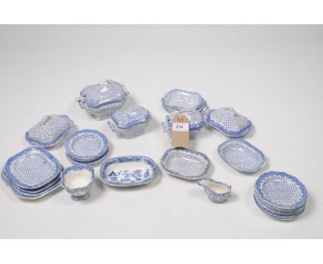 A Late 19th Century child's transfer printed blue and white dinner serviceComprising soup tureen and ladle, two sauce tureens