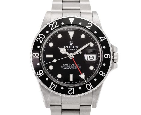 ROLEX Vintage GMT-MASTER "Stardust", Ref. 16750. Armbanduhr aus 1988. Edelstahl. Automatik-Werk Kaliber 3075 mit Datumsanzeig