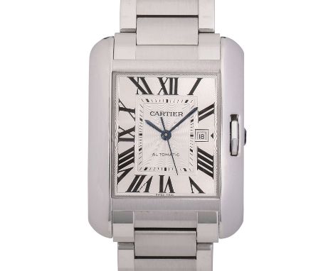 CARTIER Tank Anglaise, Ref 3511, Armbanduhr Edelstahl. Automatik-Uhrwerk. Guter Zustand. Tragespuren an Band und Gehäuse. Box