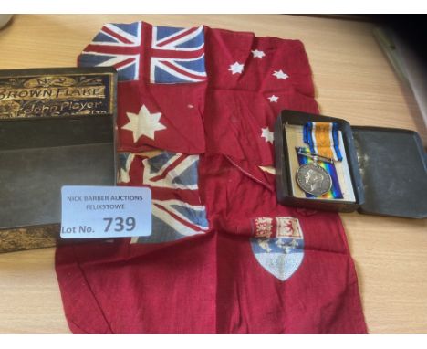Collectables : Militaria - includes 2 small flags WW1 medals ribbons &amp; 1 medal 1161 - lte D W Hollingsworth Welsh R
