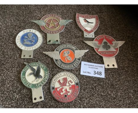 Speedway : Car badges nice rare collection inc Belle Vue, Wimbledon, Poole, Exeter etc 1950s/60s (7)