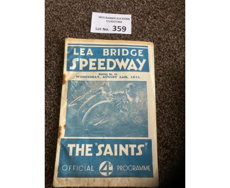 Speedway : Lea Bridge -  Essex v Surrey programme 24/08/1932 r/staples - good cond 