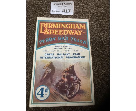 Speedway : Birmingham Perry Barr - Holiday Star Intl programme 20/05/1929 - 12 pages creased middle - rare item