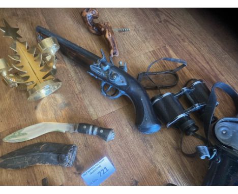 Collectables : Militaria - various includes some Trench Art, Vintage Pistols, Indian Daggers, Cork Screw, Binoculars Oigee Be