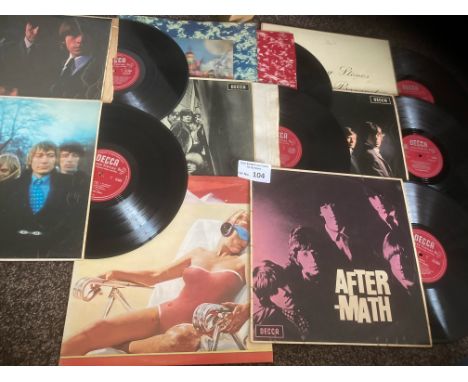 Records : ROLLING STONES - collection of mostly early albums - 6 being red label/unboxed Decca - all sleeve vinyls seems in g