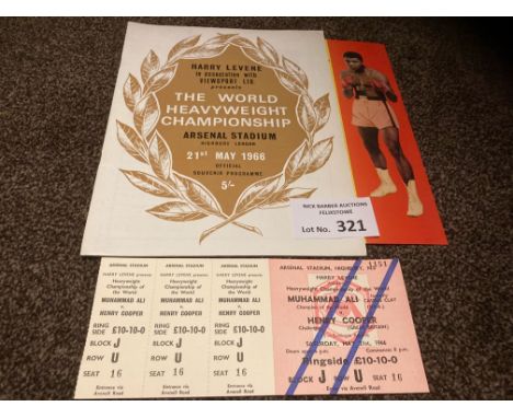 Boxing : Ali - Cooper HW Champs from Arsenal 21/05/1966 programme/print &amp; unused ringside ticket - both items excellent c