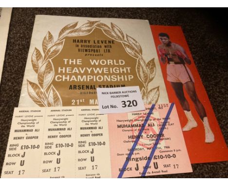 Boxing : Ali v Cooper HW Champs from Arsenal 21/05/1966 programme/print unused ringside ticket - prog creases , ticket - supe