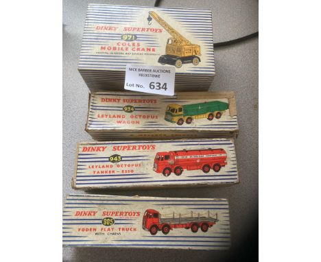 Diecast : Dinky Supertoys - (4) Foden 905 Esso Tanker 943, Leyland 934, Coles Crane 971 boxed most with defects  - models som