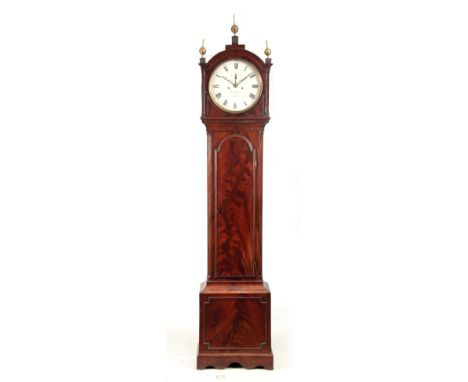 BARRAUD, CORNHILL, LONDON A REGENCY FIGURED MAHOGANY LONGCASE CLOCK OF SMALL PROPORTIONS the break arch top hood with moulded