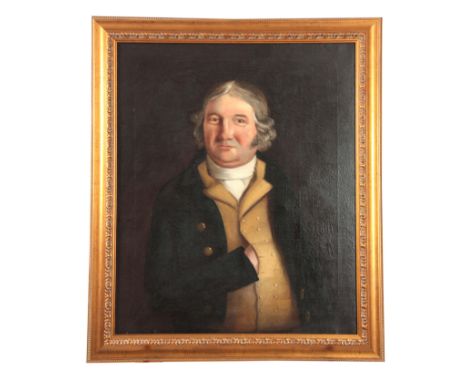 AN EARLY 19TH CENTURY ENGLISH SCHOOL OIL ON CANVAS. Portrait of a gentleman, 75cm high 62cm wide - relined in a modern gilt f