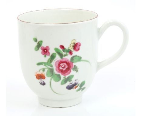18th century Worcester polychrome coffee cup with painted floral sprays and ladybird decoration, with loop handle, 6cm