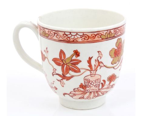 18th century Worcester coffee cup with gilt and iron red precious object and animal decoration, circa 1765