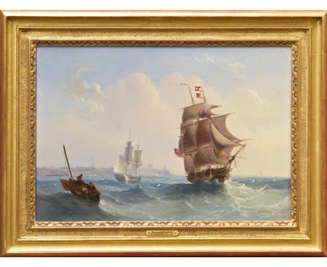 William Garthwaite (1821 - 1899), oil on canvas - High Water off Shields Bar, signed and dated 1852, in gilt frame, 35cm x 50