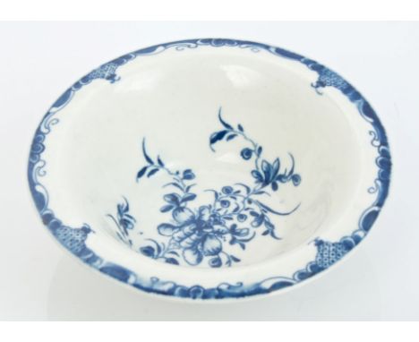 18th century Worcester blue and white patty pan of conventional form, with painted floral sprays - W mark to base, 11.5cm dia