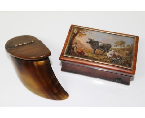 Late 18th / early 19th century Continental burr wood and tortoiseshell snuff box of rectangular cushion form, the hinged cove