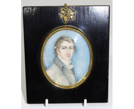 19th century English School miniature watercolour on ivory - portrait of a gentleman, inscribed verso - 'Sir William Charles 