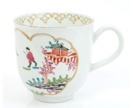 Mid-18th century Worcester polychrome coffee cup painted with Chinese deer hunt, 6cm