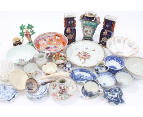 Collection of 18th and 19th century English ceramics - including Chelsea dish, Worcester beaker, Bow bowl, etc