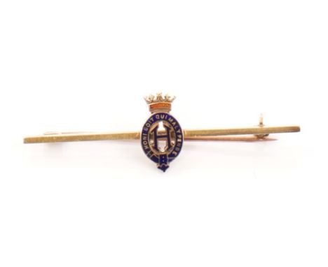 HRH Prince Henry Duke of Gloucester - Royal Presentation gold and enamel tie bar with crowned H within Garter badge and pin b