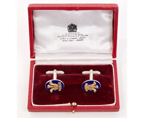 HRH The Prince of Wales - a fine and rare pair of Royal Presentation silver gilt, silver and enamel cufflinks - given by The 