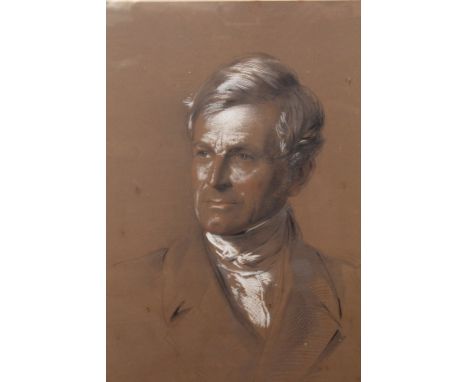George Richmond (1809 - 1896), crayon and chalk portrait of a gentleman, signed and dated 1855, in original gilt frame, 60cm 