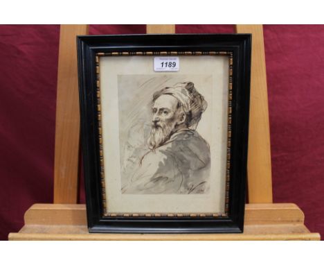 John Vanderbank (1694 - 1739), pen, ink and wash - portrait of a seated man, initialled and dated 1730, in glazed ebonised fr