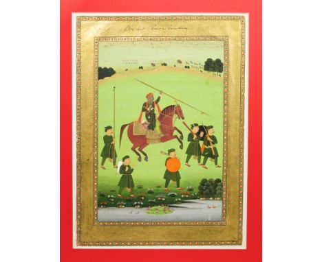 Indian School (circa 1790), gouache on paper - portrait of the Maharaja Dowlut Rau Sindeah with attendants and military force