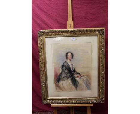 George Richmond (1809 - 1896), watercolour - portrait of a seated lady in black shawl, clutching a book, Charlotte, Lady Hath