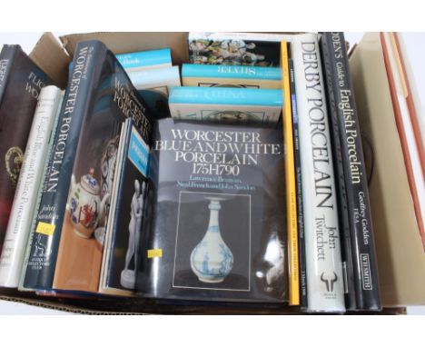 Worcester blue and white porcelain 1751 - 1790 by Branyan, French & Sandon and collection of books on English porcelain