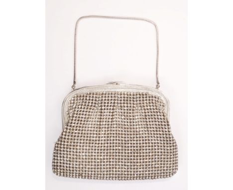 Formerly the property of HRH Princess Diana - 1980s ladies' silver plated and paste set evening bag with silk lining, 16cm hi