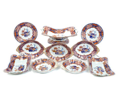 Fine early 19th century Spode stone china dessert service finely printed and painted in Imari palette with Chinese objects wi