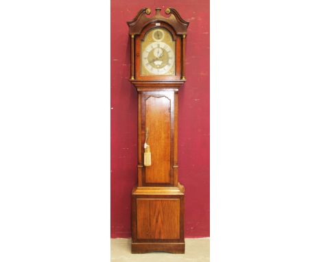 Georgian eight day longcase clock with brass and silvered arched dial, signed - 'Willm. Pridgin Hull', strike-silent in arch,