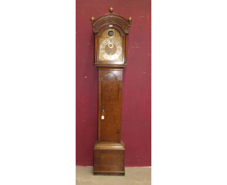 Georgian eight day longcase clock with brass and silvered arched dial with ship automaton to arch 'The Royal Sovereign', dial