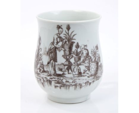 18th century Worcester Hancock baluster mug, circa 1755, with black printed 'La Terre' decoration and loop handle, 8.5cm high