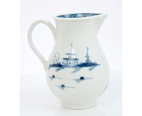 18th century Worcester blue and white sparrow beak milk jug with Cannonball pattern decoration and loop handle - blue crescen