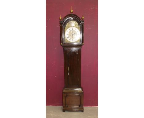 Georgian eight day longcase clock with arched brass and silvered dial, signed in arch - 'James Thatcher St. Edmunds Bury', wi