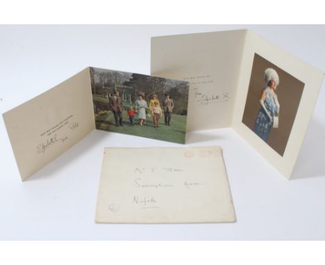 HM Queen Elizabeth II and HRH The Duke of Edinburgh - 1968 Christmas card with twin gilt Royal ciphers to cover and colour ph