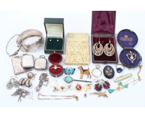 Group of antique and later jewellery and bijouterie - to include pair Victorian tortoiseshell and piqué work earrings, Edward