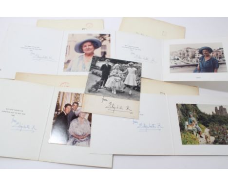 HM Queen Elizabeth The Queen Mother - four signed Christmas cards 1983, 1984, 1985 and 1986, with embossed crowns to covers a