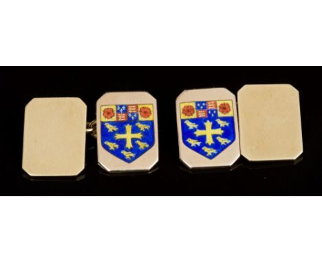 Pair gold (9ct) and enamel cufflinks, the octagonal gold panels with polychrome enamel University crest   CONDITION REPORT  T