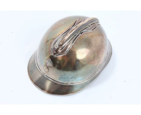 First World War French silver miniature officers' helmet, marked on the lower edge, 6cm