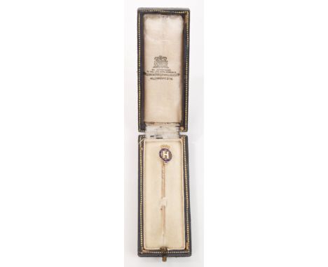 HRH Prince Henry Duke of Gloucester - Royal Presentation gold and enamel stickpin with crowned H within Garter, in Collingwoo
